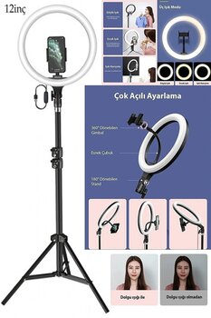SNEXPRES Ring Fill Light Led Işıklı Tripod 12 Inç Halka Youtuber Tiktok Makyaj Işığı Ayaklı Tripot 12 Inç