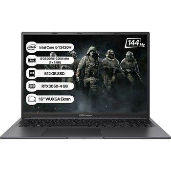 Asus Vivobook 16X K3605VC-RP461 Intel Core I5 13420H 8gb 512GB SSD RTX3050-4GB Freedos 16" 144Hz Wuxga Taşınabilir Bilgisayar - Siyah