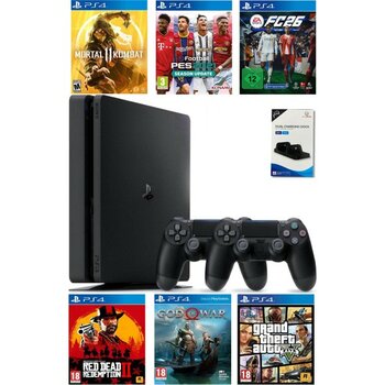 Sony Playstation 4 500GB Yenilenmiş+2 Ps4 Kol+Kol Şarj Standı+12 Dijital Oyun(Yazılımsalkırık 12.50-52) - Siyah