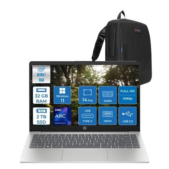 Hp 14-Ep1025nt Intel Core Ultra 7 155H 32Gb Ddr5 2Tb Ssd Intel® Aı Boost 14" Fullhd 300Nıts Ips Windows 11 Pro Taşınabilir Bilgisayar B86b8eap14 + Zetta Çanta