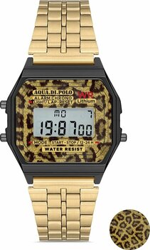 Aqua Di Polo 1987 Kadın Altın Retro Leopar Dijital Kol Saati Apwa064700