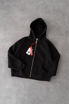 Crupt Studio Siyah Boxy Crop Erkek Ceket Zip Hoodie XL Beden