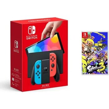 Nintendo Switch Oled Kırmızı Mavi Oyun Konsolu + Splatoon 3 Oyun