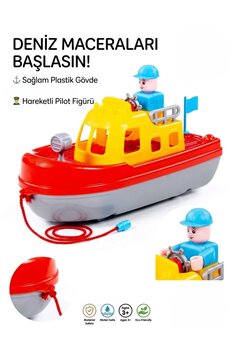 Primeaks Eğitici Oyuncak Kaptanlı Çekçek Gemi - Büyük Boy Denizci Teknesi (31 cm)