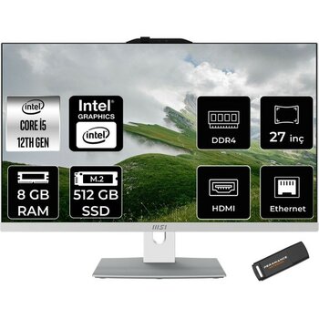Msı Modern AM272P Intel Core I5 1235U 8gb 512GB SSD 27" Fhd Freedos All In One Bilgisayar & Per4 USB Bellek 12M1201TRP302 - Beyaz