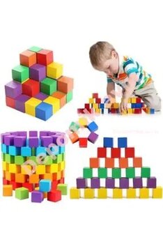 Depomiks Avm Ahşap Küp Bloklar Eğitici Geliştirici 60 Adet Renkli Yapı Blokları Ahşap Oyuncak 2x2cm