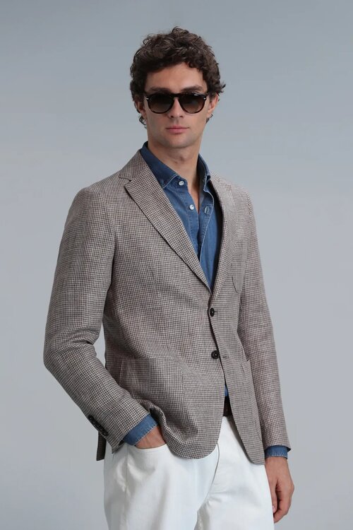 Lufian Luta Spor Kahverengi Dokuma Slim Fit Blazer Ceket