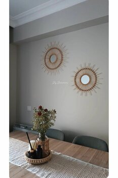 BOHEM 2 Adet 40cm Bambu Ayna Seti ,çubuklu Ayna , Dekoratif Ayna