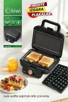 Kiwi KSM-2432 Çıkarılabilir Plakalı Waffle Makinesi - Tost Plakası Hediye - - Siyah