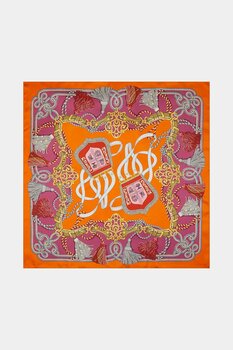 Vakko TURUNCU OBJE DESENLİ TWİLL EŞARP