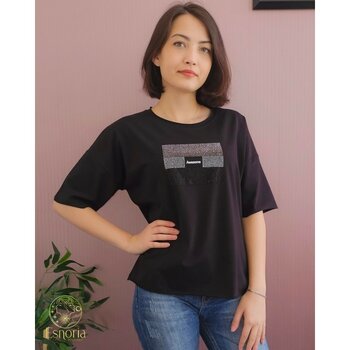 Esnoria Awesome Baskılı Pullu Tişört Siyah - L