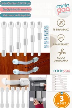 MiningaaAyarlanabilir Çok Amaçlı Mandallı Kilit - Beyaz (3'lü)