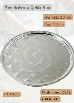 Yer Sofrası Sini 66 Cm Çelik Tepsi Tepsi Paslanmaz
