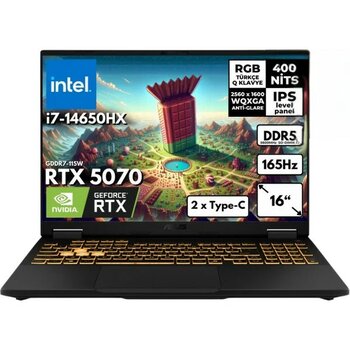 Asus Tuf Gaming F16 FX608JPR I7-14650HX 16 GB 1 Tbssd 8gb RTX5070 16" 165 Hz 2.5k Wqxga Windows 11 Pro Gaming Laptop FX608JPRAT33 - 1 TB