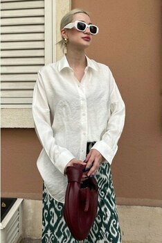 Madmext Beyaz Uzun Kollu Oversize Gömlek MG2003 - S