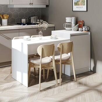 Milano Bar Masası Dolaplı Yüksek Mutfak Yemek Masası , Mutfak Adası - Beyaz