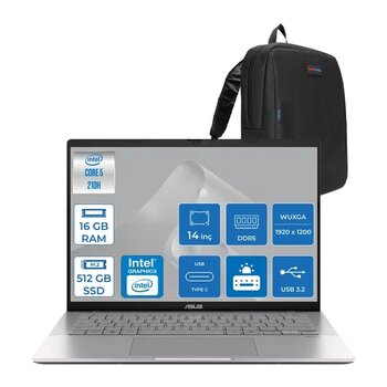 Asus Vivobook S14 Intel Core 5 210H 16Gb Ddr5 512Gb Ssd Intel Uhd Graphics 14" Wuxga Ips 60Hz 300Nıts Freedos Taşınabilir Bilgisayar Ly083f01 + Zettaçanta