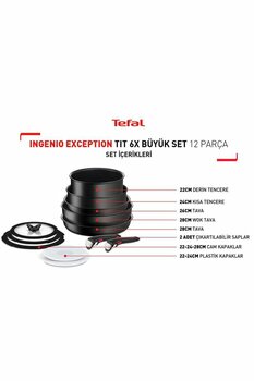 TEFAL Ingenio Exception Serisi 6X Büyük Set 12 Parça Premium Titanium6X kaplama Tencere Seti