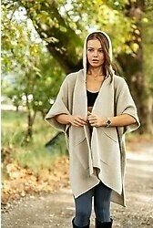 Verdeblanco Kapüşonlu Cep Detaylı Panço Krem Krem