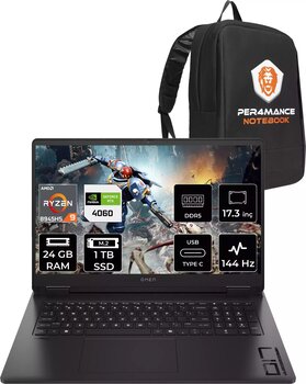 HP OMEN 17 R9 8945HS 24GB RAM 1TB SSD RTX4060/8GB 144Hz 17.3'' FHD FDOS Gaming Laptop & PER4 ÇANTA