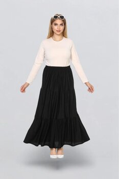 SHAVİL Katlı Bürümcük Etek,3 Kat Etek,Tesettür Etek,Sevgili Hediye,Rahat Etek 42-44 Beden