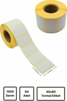 Küresel Etiket Termal Etiket | 64 Adet Rulo | Barkod Etiket | 40X60 mm | 1000 Sarım