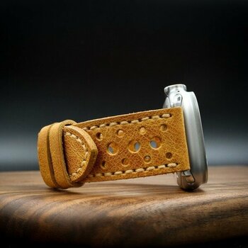 North's Nature Apple Watch Uyumlu Deri Kordon Ultra Hardal Hakiki Deri saat kordonu delikli - 42-44-45-49mm Gümüş Toka