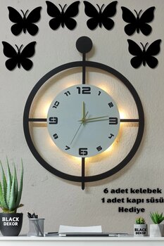 Blackdekor Modern Beyaz Led Işıklı Duvar Saati - 50 Cm Dekoratif Büyük Saat | Şık Ve Estetik Tasarım