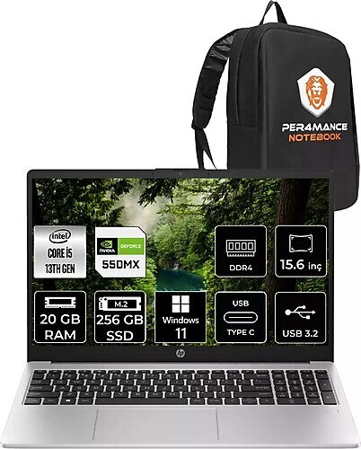 HP 250 G10 8A539EA 15.6 inç Intel Core i5 1335U 20 GB 256 GB SSD NVIDIA GeForce MX550 Windows 11 Professional