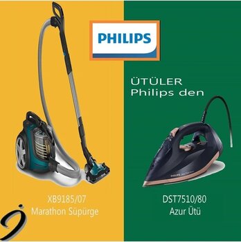 Philips Marathon Ultimate Torbasız Süpürge, Xb9185/07 + Philips Azur 7000 Buharlı Ütü Dst7510/80