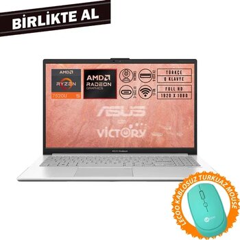 Asus Vivobook Go 15 Amd Ryzen 5 7520U 8Gb 1Tb Ssd 15.6" Fhd W11p + Mouse E1504fa-Bq1741 016