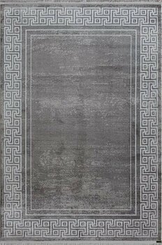 Trend 2809 Gri Halı Krem Kenar Çerçeveli Modern Ince Yumuşak Akrilik Tozuaz Salon Halısı Koridor 120 X 180 Grı