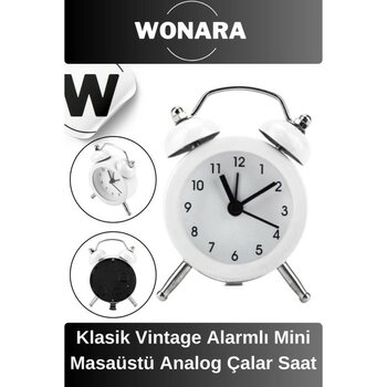 Wonara Premium Klasik Tasarım Vintage Yüksek Sesli Alarmlı Dekoratif Mini Masaüstü Analog Çalar Saat - Beyaz