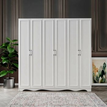 WENCE Free 6 Kapaklı 2 Çekmeceli Country Modüler Gardırop, Elbise Dolabı - Tamamı 1. Kalite Mdf