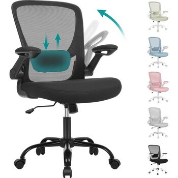 Daisy Home Ofis Koltuğu, Masa Sandalyesi, File Kaplamalı Döner Sandalye, Ergonomik, Yastıklı Bel Desteği, Sallanma Fonksiyonu, 53 cm Koltuk, Katlan...