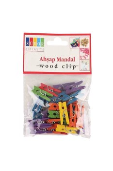Südor Renkli Ahşap Mandal Küçük Mini Mandal (30 Adet) Bs-99