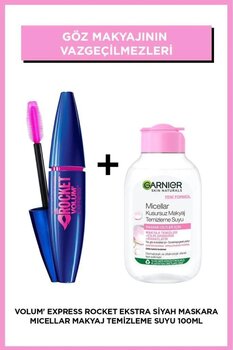 Maybelline New York Volum' Express Rocket Ekstra Siyah Maskara & Garnier Micellar Makyaj Temizleme Suyu 100 Ml