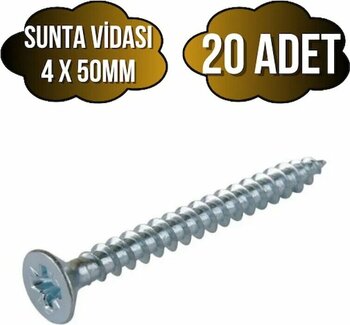 Sunta Vidası 4x50mm Çinko Ahşap Mdf Montaj Vidası(4x50mm)(20 Adet)