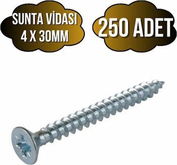 Sunta Vidası 4x30mm Çinko Ahşap Mdf Montaj Vidası(4x30mm)(250 Adet)