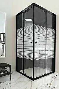 Durul Kare 90x90 Siyah Çizgili Cam Duşakabin