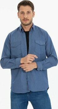 Varetta Erkek Mavi Çift Cepli Likralı Klasik Kesim Uzun Kollu Kot Gömlek - S