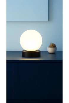 VENON 1 Adet Küre Masa Lambası Gece Lambası Abajur Siyah 15 Cm Glop Beyaz Camlı Kablolu