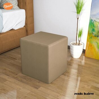 Modilayn Kare Puf Tabure Ahsap Iskeletli Kumas Tabure - Kahverengi