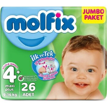Molfix Bebek Bezi 3D 4+ Beden Maxi Plus 9-16 Kg 26lı Jumbo