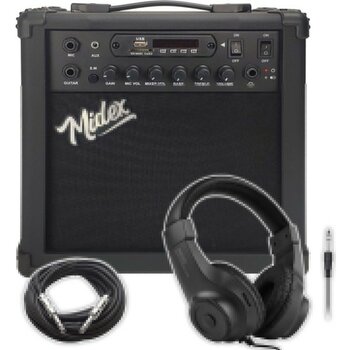 Midex MGA-25BKBT-HD ŞARJLI Elektro Gitar Amfisi 25 Watt USB Bluetooth Distortion Kulaklık ve Kablo - Siyah