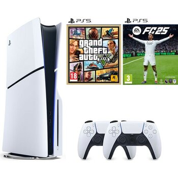 Sony Playstation 5 1 Tb Slim CD Edition Oyun Konsolu + 2. Ps5 Kolu + Ps5 Fc 25 + Ps5 Gta 5 - Siyah - Beyaz