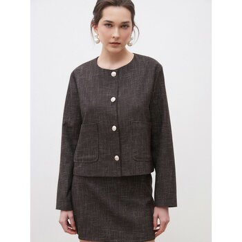 Soulife Bisiklet Yaka Desenli Kadın Tüvit Ceket - XL - Kahverengi