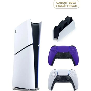 Sony Playstation 5 Slim Digital Edition 825 GB SSD Oyun Konsolu + 2. Ps5 Mor Kol + Ps5 Şarj Istasyonu (Yeni Sürüm) - Beyaz