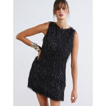 Soulife Bisiklet Yaka Tüylü Mini Triko Elbise - M - Siyah