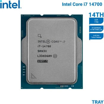 Intel Core I7 14700 Tray 2.1ghz 20 Çekirdek 33MB Akıllı Önbellek Soket 1700 Kutusuz Işlemci